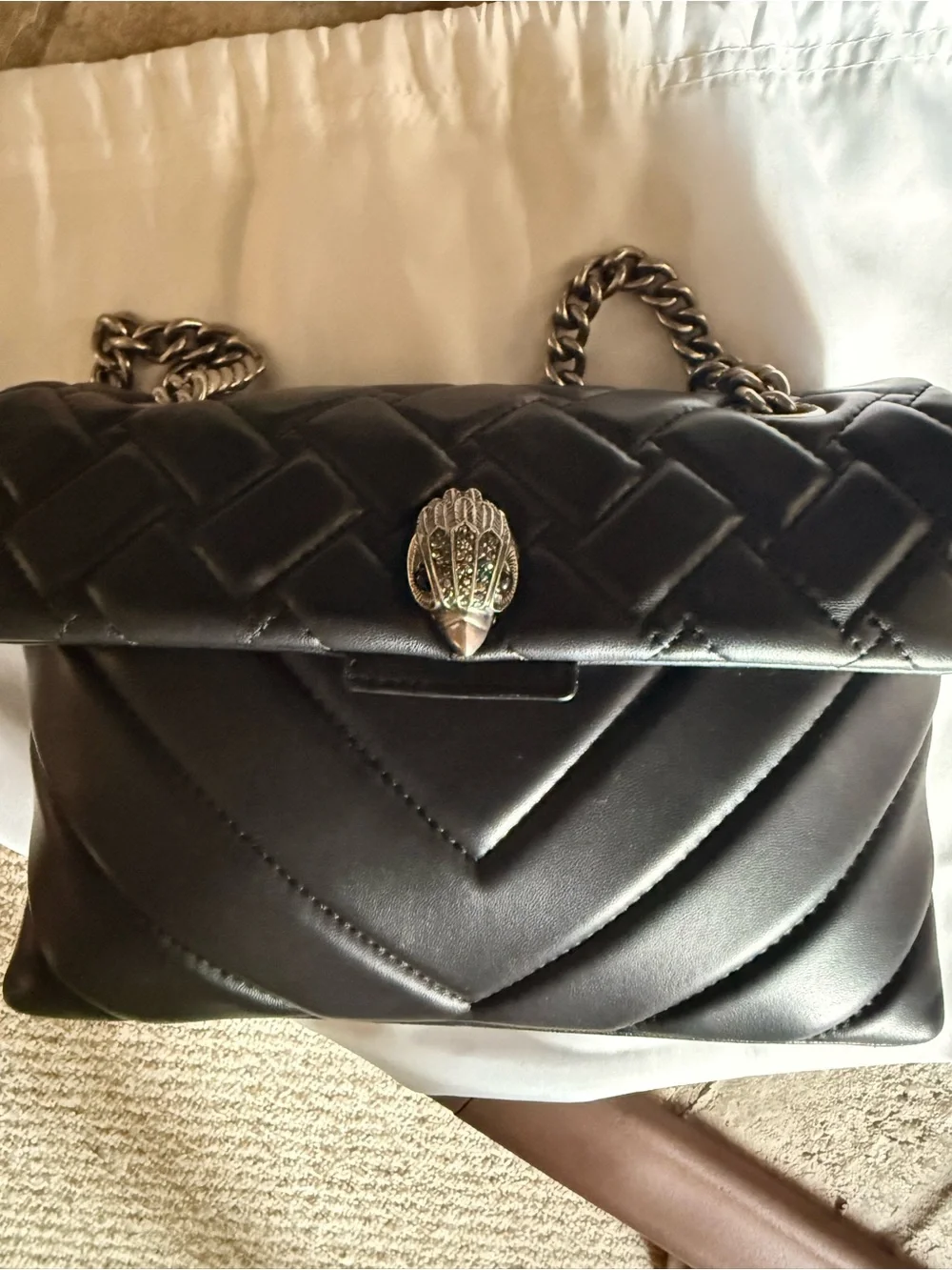 Kurt Geiger Black Quilted Leather Shoulder/Crossbody Bag with Silver Hardware